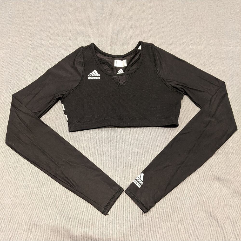 Adidas Cropped Black Long Sleeve Clima Cool Top Reflective Running Workout M